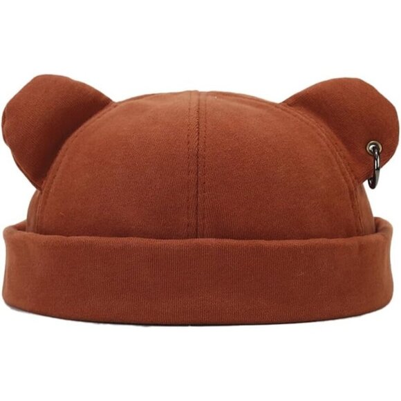 Unisex Brick RedBear Ear Skull Cap Brimless Cap Adjustable Docker Cap Docker Cap main image 5